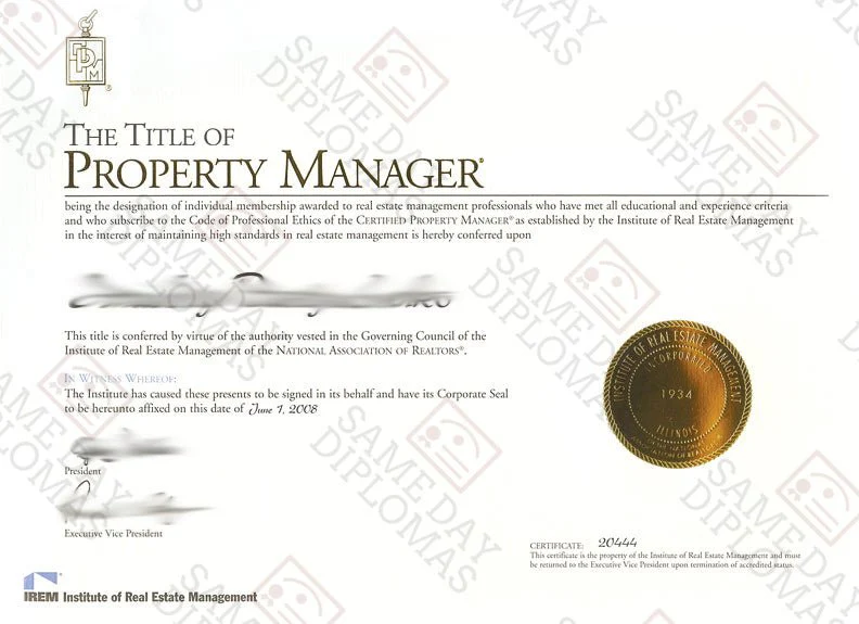 Certificate - Property Manager